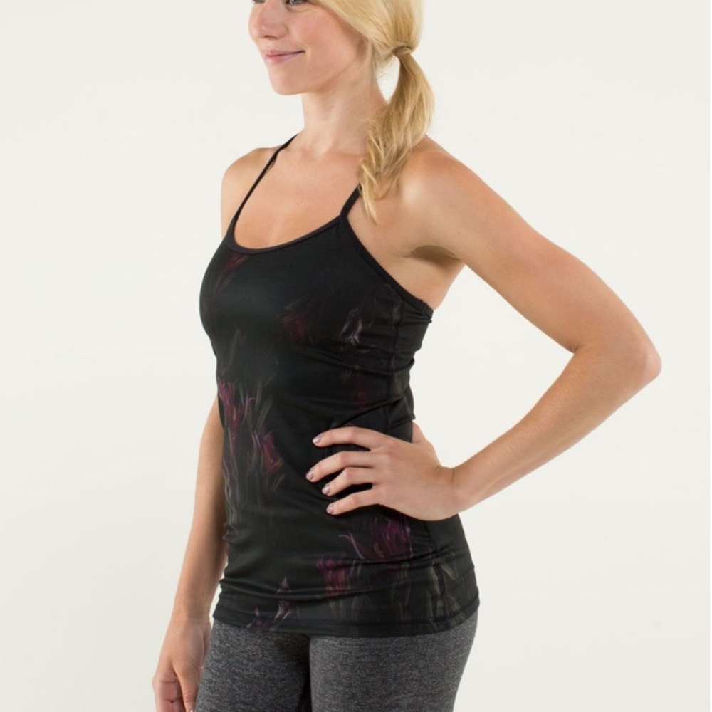Lululemon Power Y Tank Top Midnight Iris Black Floral Size 2 - Picture 2 of 12